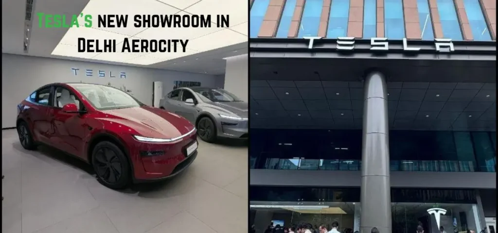 this is the image of Tesla's new showroom in Delhi Aerocity