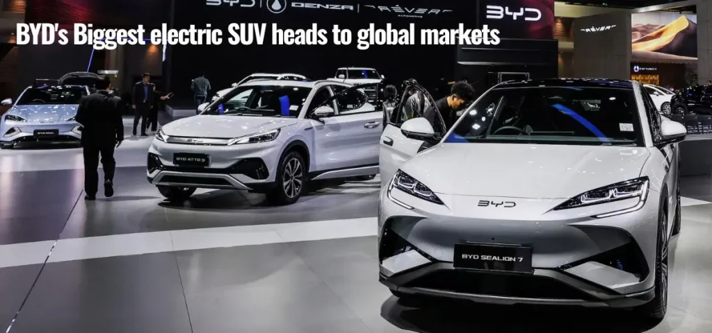 this is the image of BYD's Biggest electric SUV heads to global markets as Atto 8