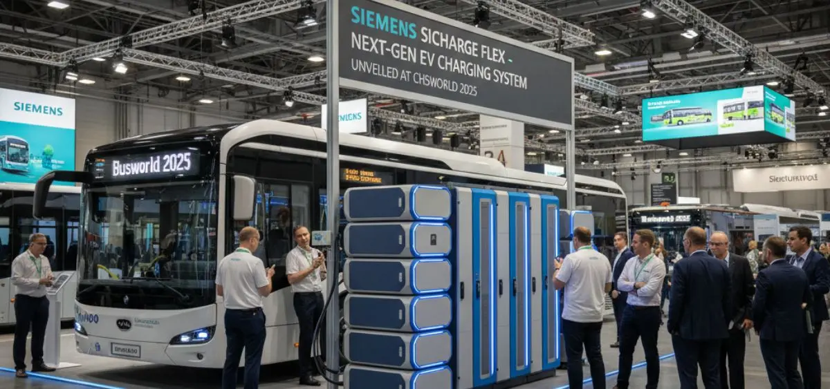 this is the image of Siemens launched 'SICHARGE FLEX' EV Chargers at Busworld 2025