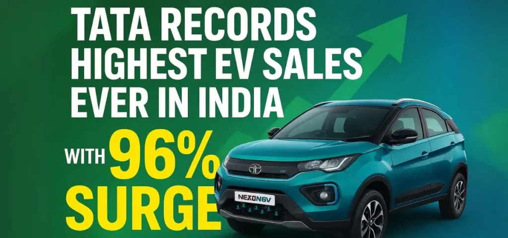 this is the image of Tata Records Highest EV Sales Ever in India With 96% Surge