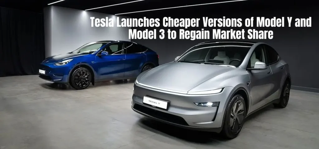 this is the image of Tesla Launches Cheaper Versions of Model Y and Model 3 to Regain Market Share