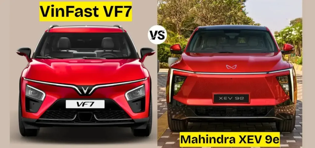this is the image of Vinfast VF7 v/s Mahindra XEV 9e