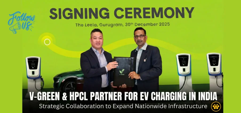 this is the image of V-GREEN Partners with HPCL to Expand EV Charging Network Across India