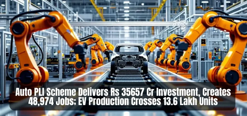 this is the image of Auto PLI Scheme Delivers Rs 35657 Cr Investment, 48,974 Jobs & 13.6 Lakh EVs