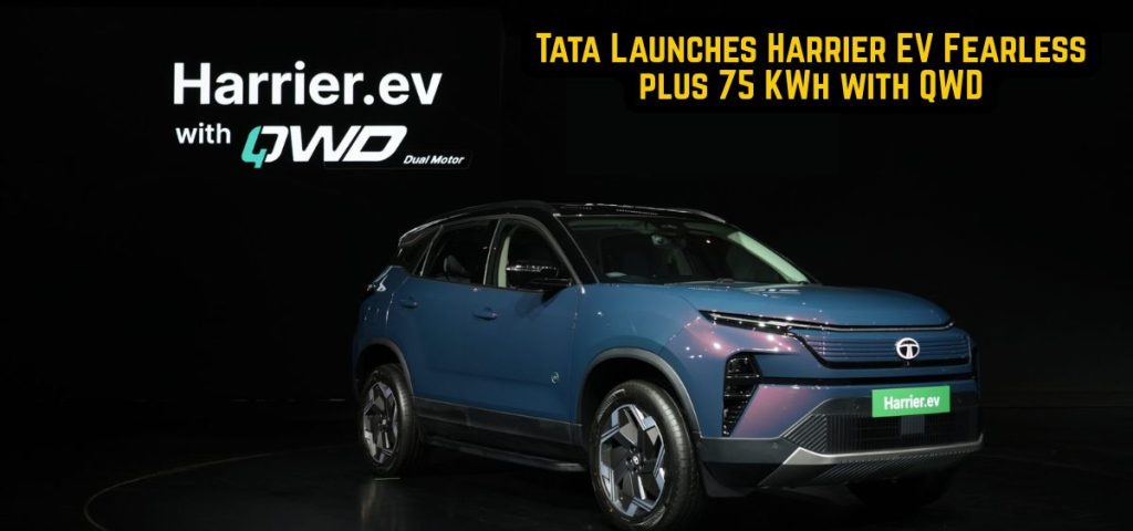 this is the image of Tata Launches Harrier EV Fearless plus 75 KWh with QWD