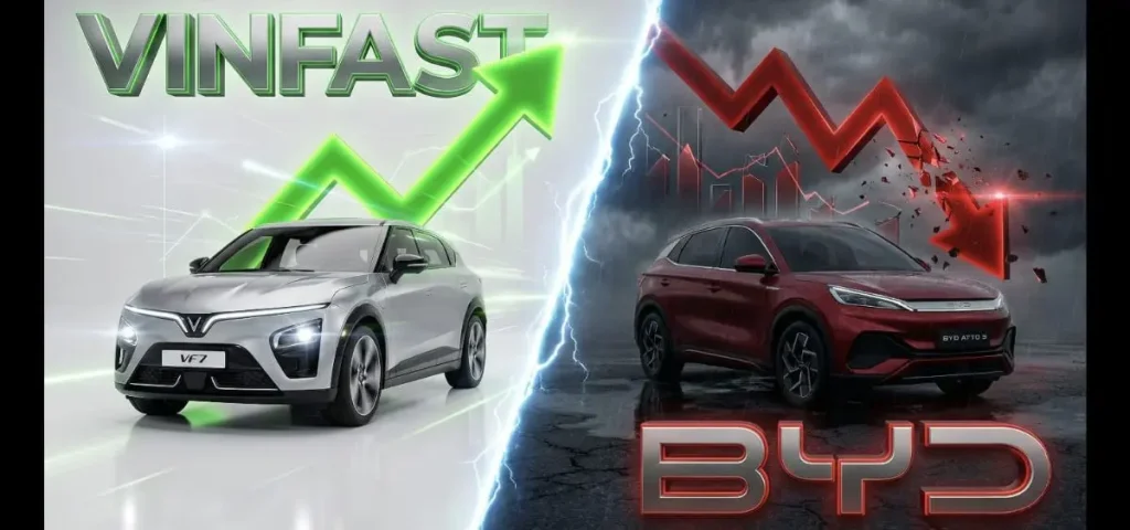 this is the image of VinFast overtakes BYD in EV sales in early 2026