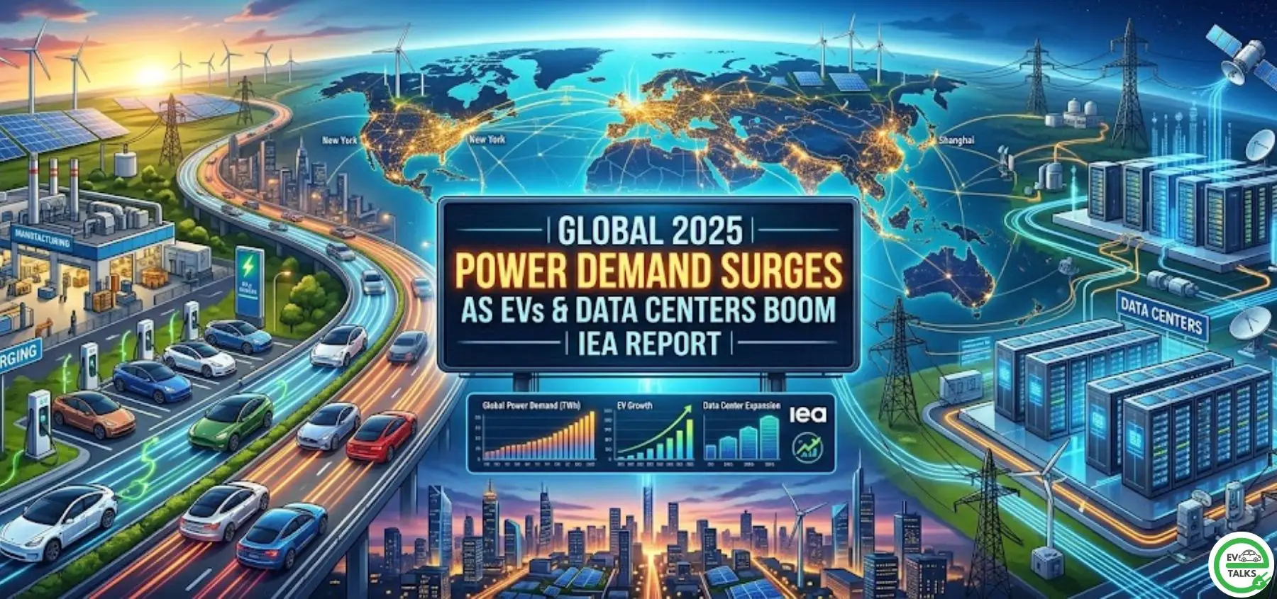 this is the image of Global 2025 Power Demand Surges as EVs & Data Centers Boom