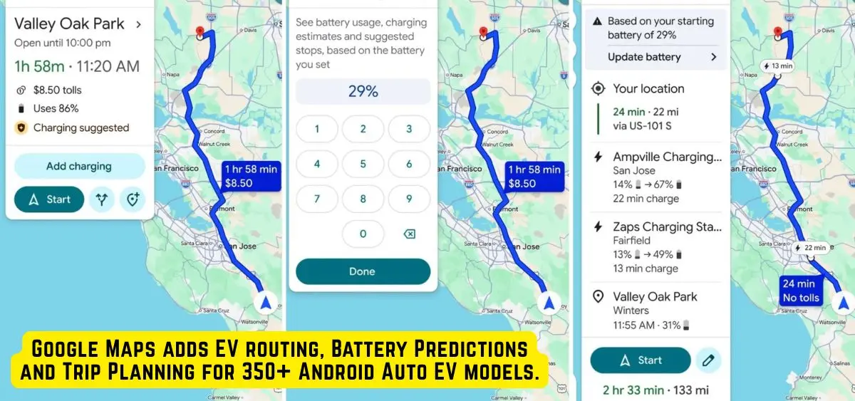 this is the image of Google Maps adds EV routing, battery predictions, and trip planning for 350+ Android Auto EV models.