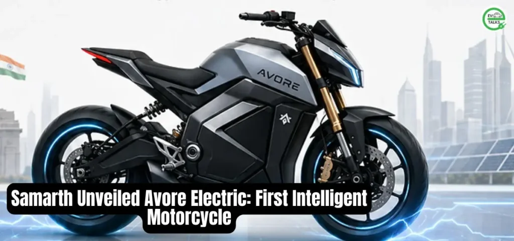 this is the image of Samarth unveiled Avore Electric: First Intelligent Motorcycle