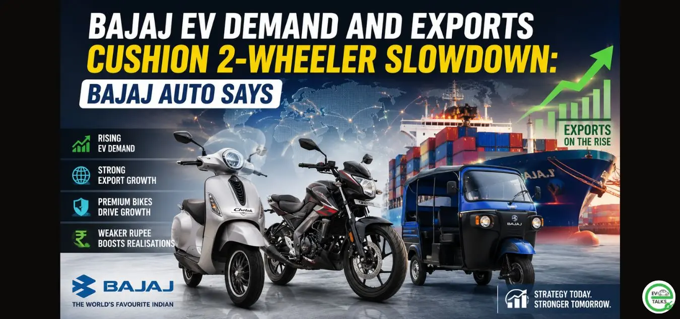 this is the image of Bajaj EV demand and Exports Cushion 2-Wheeler Slowdown