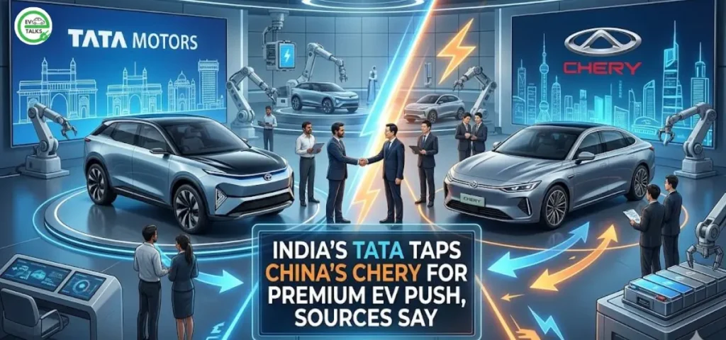 this is the image of India's Tata taps China's Chery for premium EV push