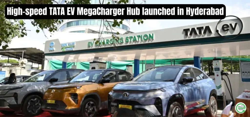 this is the image of High-speed TATA EV MegaCharger Hub launched in Hyderabad