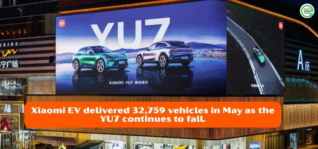 this is the image of Xiaomi EV delivered 32,759 vehicles in May 2026