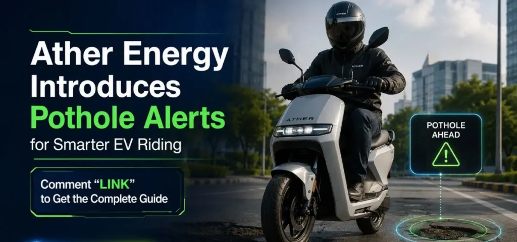 this is the image of Ather Energy introducing pothole alerts for Smarter EV Riding