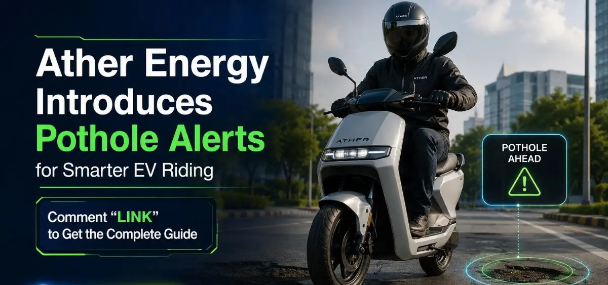 this is the image of Ather Energy introducing pothole alerts for Smarter EV Riding