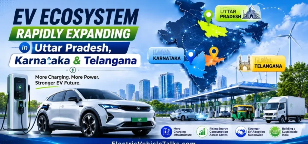 this is the image of EV ecosystem rapidly expanding in UP, Karnataka & Telangana