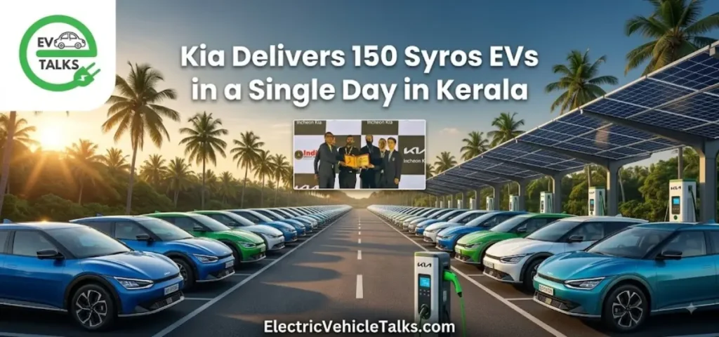 this is the image of Kia Delivers 150 Syros EVs in a Single Day in Kerala