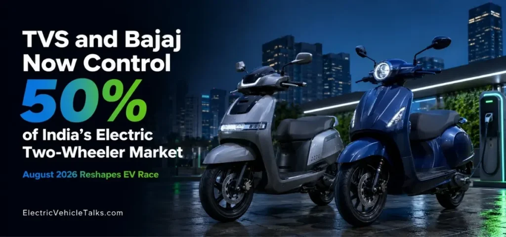 this is the image of TVS and Bajaj EV Market Share Hits 50% in August
