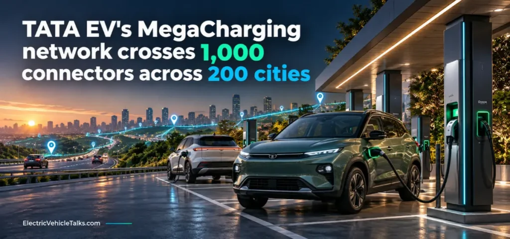 this is the image of TATA EV's MegaCharging Network Hits 1,000 Charging Connectors